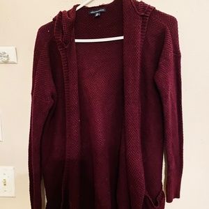 American Eagle Maroon Hooded Cardigan